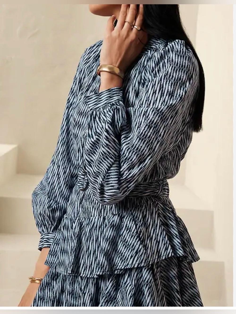 Banana Republic NWT Blue Tiered Ruffle Mini Dress Belted 100% Cotton XXL
